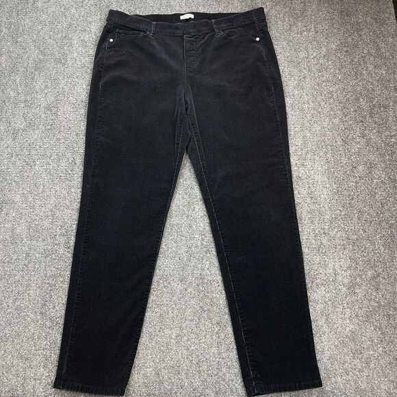 J Jill Corduroy Pants Womens Size Large Black Stretch Slim Leg Pull On 5 Pocket - Picture 1 of 8